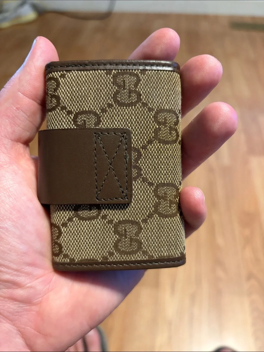 Gucci Brown Monogram Card & Key Holder with Strap